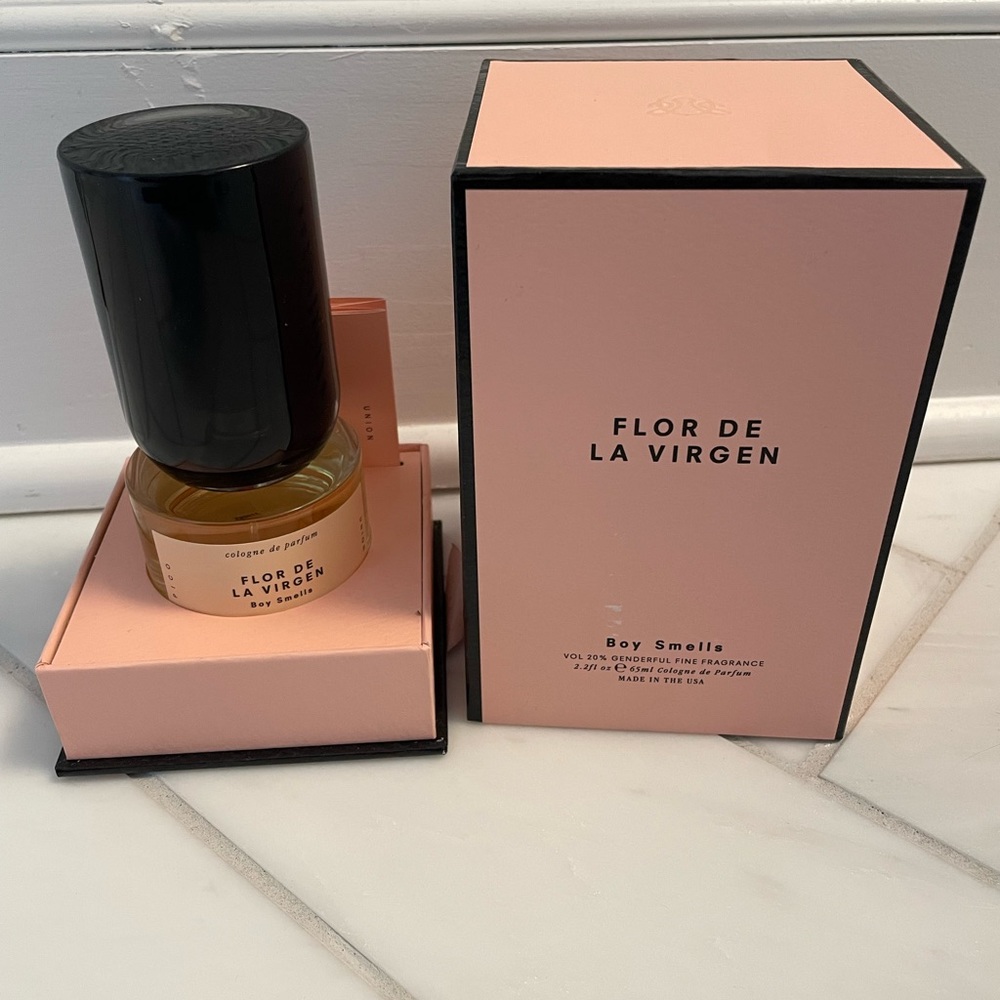 Boy smells flor de virgen perfume